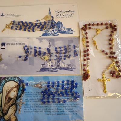 Sale Photo Thumbnail #374: This auction lot is for a collection of Religious Ephemera and Three Rosaries. Contains bookmarks, prayer cards and other interesting printed media reflecting Christian culture. Plus three nice rosaries still in the original wrapping.