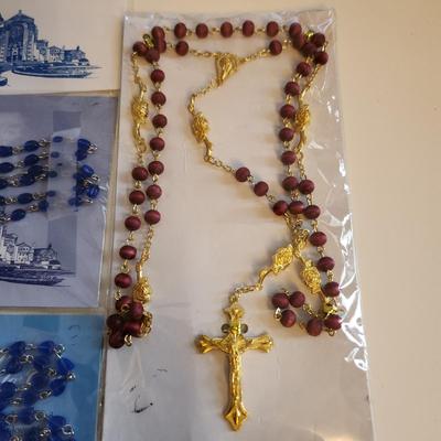 Sale Photo Thumbnail #375: This auction lot is for a collection of Religious Ephemera and Three Rosaries. Contains bookmarks, prayer cards and other interesting printed media reflecting Christian culture. Plus three nice rosaries still in the original wrapping.