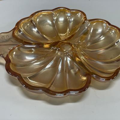 Marigold clover dish and clear glass