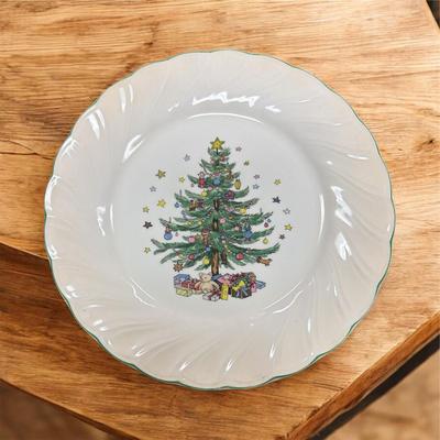 Sale Photo Thumbnail #25: Nikko Happy Holidays Christmas Tree Footed Cups, Saucers and Large Plate.  4 large cups, one small cup, four saucers and one dinner plate.
Made in Japan.