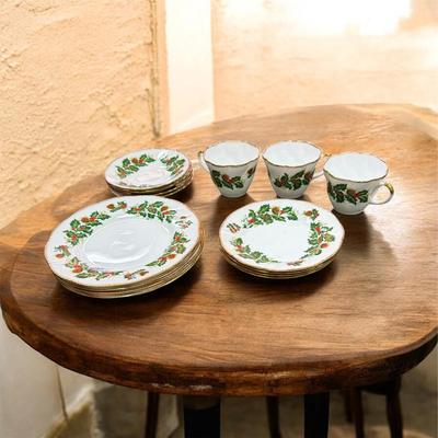 Sale Photo Thumbnail #43: Rosina Queens Yuletide Scalloped Dinnerware  Made in England  Set Contains 4 8" Plates, 4-6.5" Plates, 4-saucer and three cups