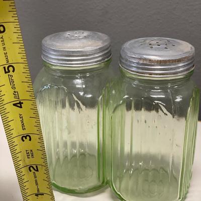 Depression green glass shakers