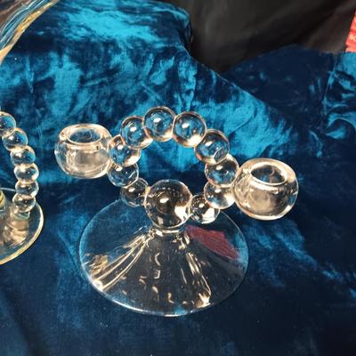 CANDLEWICK FAN VASE & DOUBLE CANDLE HOLDER PLUS COVERED CHEESE DISH