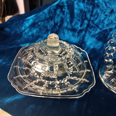 CANDLEWICK FAN VASE & DOUBLE CANDLE HOLDER PLUS COVERED CHEESE DISH