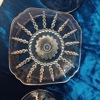 CANDLEWICK FAN VASE & DOUBLE CANDLE HOLDER PLUS COVERED CHEESE DISH