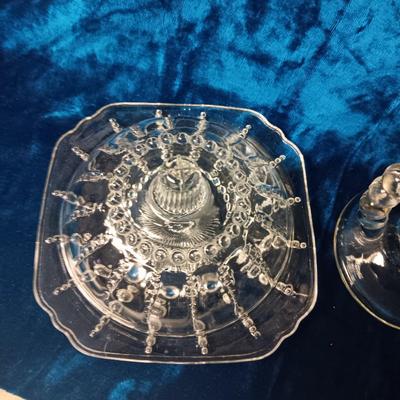 CANDLEWICK FAN VASE & DOUBLE CANDLE HOLDER PLUS COVERED CHEESE DISH