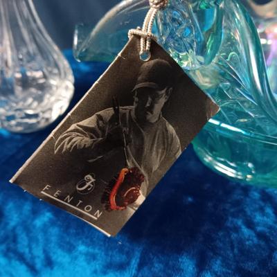 FENTON IRIDESCENT GLASS BASKET AND A CRYSTAL VASE