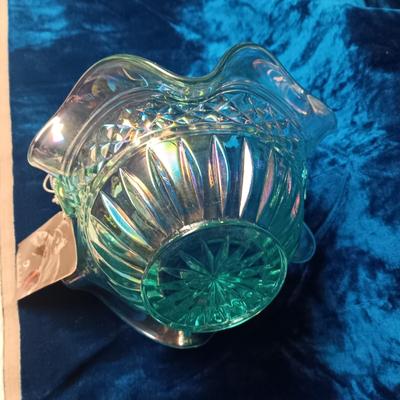 FENTON IRIDESCENT GLASS BASKET AND A CRYSTAL VASE
