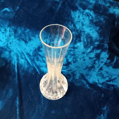 FENTON IRIDESCENT GLASS BASKET AND A CRYSTAL VASE