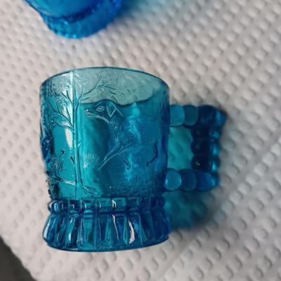 BEVERAGETTE GLASS CONTAINER, 2 BRYCE BROTHERS MUGS & DIAMOND PATTERN CREAM/SUGAR SET