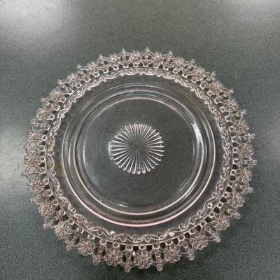 Sale Photo Thumbnail #46: Clear Glass Serving Plate by Federal Glass Windsor Pattern and Two Arcoroc France Diamant Glass Serving Bowls