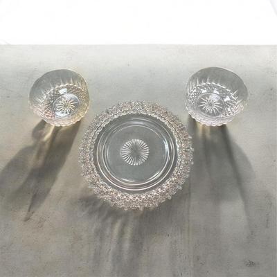 Sale Photo Thumbnail #44: Clear Glass Serving Plate by Federal Glass Windsor Pattern and Two Arcoroc France Diamant Glass Serving Bowls