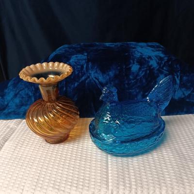 HEN ON NEST AND FENTON CAMEO SWIRL VASE