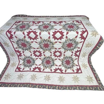 Sale Photo Thumbnail #927: On close inspection, we believe this piece to be hand stitched/hand quilted. It has a country aesthetic with block patterns. There is some minor discoloration, and age related wear. Measurement: 82” x 82” (approximate). [CS]