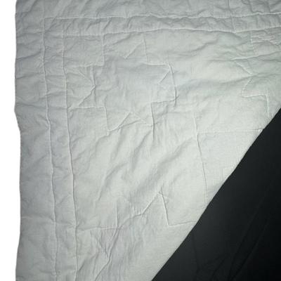 Sale Photo Thumbnail #929: On close inspection, we believe this piece to be hand stitched/hand quilted. It has a country aesthetic with block patterns. There is some minor discoloration, and age related wear. Measurement: 82” x 82” (approximate). [CS]