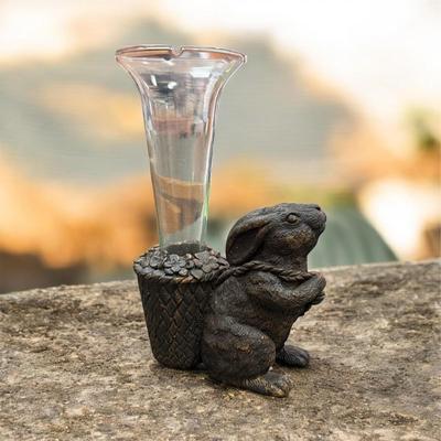 Sale Photo Thumbnail #50: Bunny Rabbit Flower Vase.  Glass vase is removable   Approximately 6" Tall  Rabbit is Resin