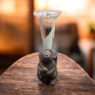 Sale Photo Thumbnail #49: Bunny Rabbit Flower Vase.  Glass vase is removable   Approximately 6" Tall  Rabbit is Resin