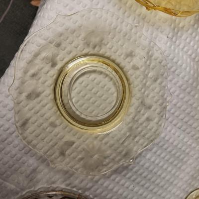 YELLOW ETCHED DEPRESSION GLASS LUNCHEON SET FOR 4 WITH EXTRAS
