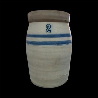 Sale Photo Thumbnail #56: Vintage Two Gallon Crock or Butter Churn may be Marshall Pottery, Inc.