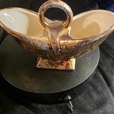 Vintage Savoy China Weeping Gold Divided Planter — Hand-Decorated 24K Drip Glaze & Mid-Century American Artistry