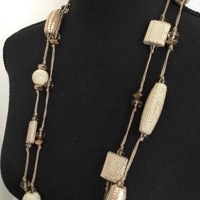 Beautiful vintage, Chicos, beige crystal and faceted glass rhinestone bead, double strand statement, necklace, BoHo style
