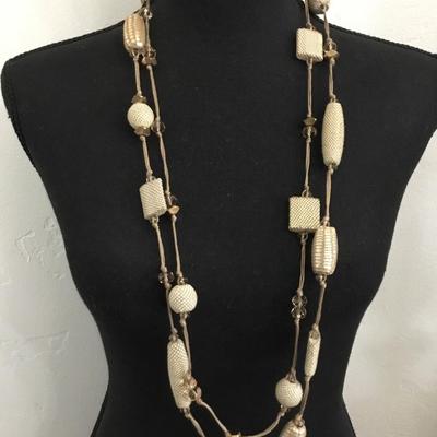 Beautiful vintage, Chicos, beige crystal and faceted glass rhinestone bead, double strand statement, necklace, BoHo style