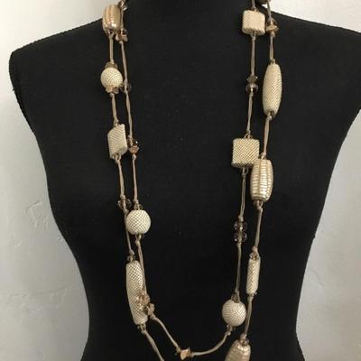 Beautiful vintage, Chicos, beige crystal and faceted glass rhinestone bead, double strand statement, necklace, BoHo style