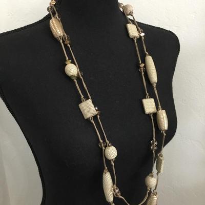 Beautiful vintage, Chicos, beige crystal and faceted glass rhinestone bead, double strand statement, necklace, BoHo style