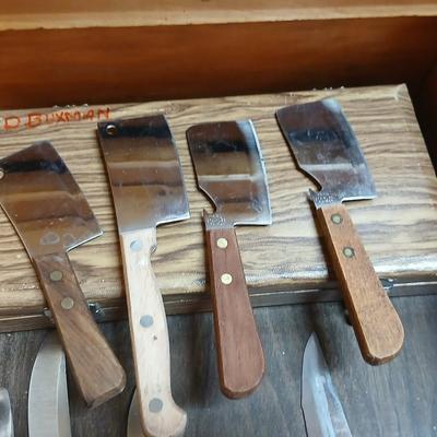 Drawer of wooden handled Kitchen utensils and Knives