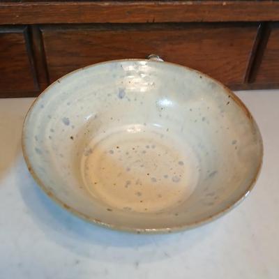 West bend bean pot - Signed Pottery bowl and a bbq utensil set