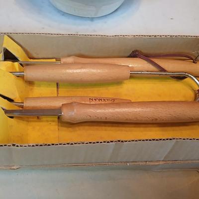 West bend bean pot - Signed Pottery bowl and a bbq utensil set