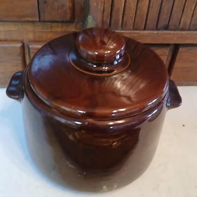 West bend bean pot - Signed Pottery bowl and a bbq utensil set