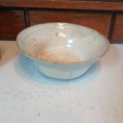 West bend bean pot - Signed Pottery bowl and a bbq utensil set