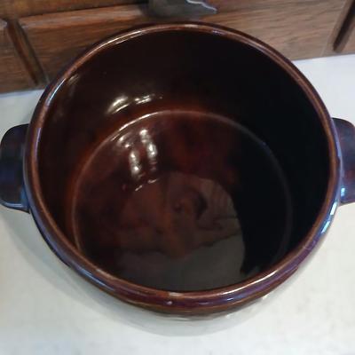 West bend bean pot - Signed Pottery bowl and a bbq utensil set