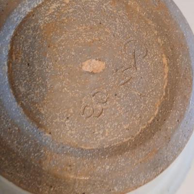 West bend bean pot - Signed Pottery bowl and a bbq utensil set