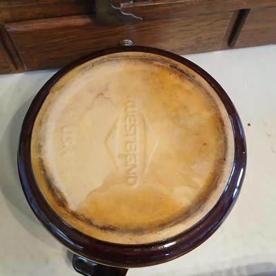 West bend bean pot - Signed Pottery bowl and a bbq utensil set