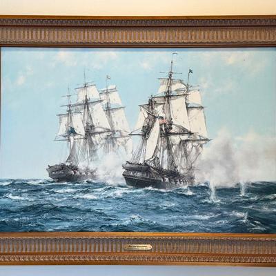 Framed Nautical Artwork – “Java and Constitution” (Title on Plaque)