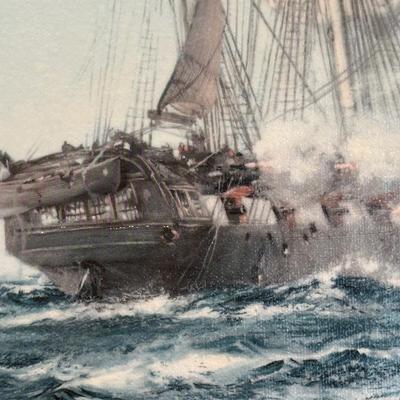 Framed Nautical Artwork – “Java and Constitution” (Title on Plaque)