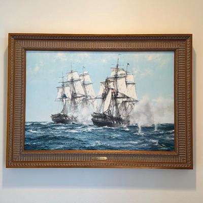 Framed Nautical Artwork – “Java and Constitution” (Title on Plaque)
