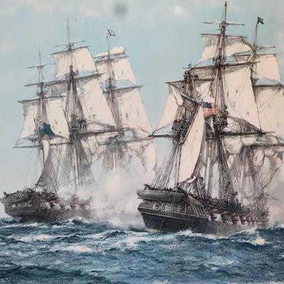 Framed Nautical Artwork – “Java and Constitution” (Title on Plaque)