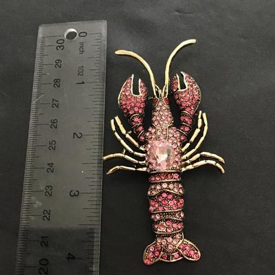 Beautiful pink Rhinestone lobster brooch