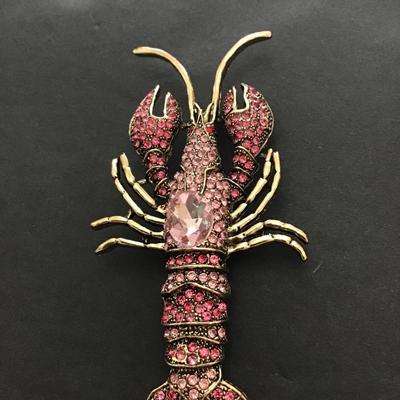 Beautiful pink Rhinestone lobster brooch
