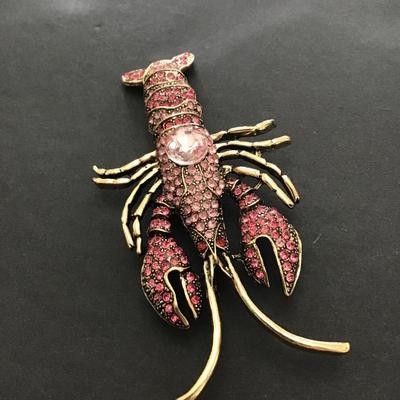 Beautiful pink Rhinestone lobster brooch