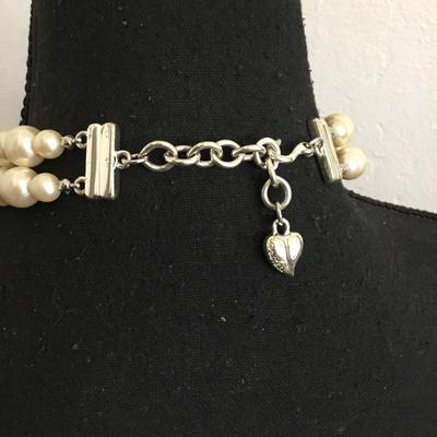 Vintage CaroLee Silver-tone faux, pearl double strand choker