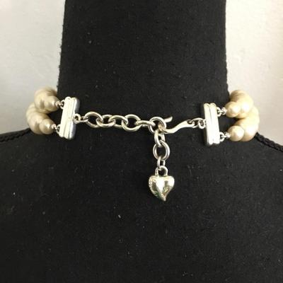 Vintage CaroLee Silver-tone faux, pearl double strand choker