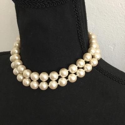 Vintage CaroLee Silver-tone faux, pearl double strand choker