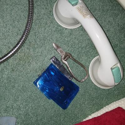 Assortment of Bath items - Towels - Foot expert foot bath - grooming items - suction handles and more