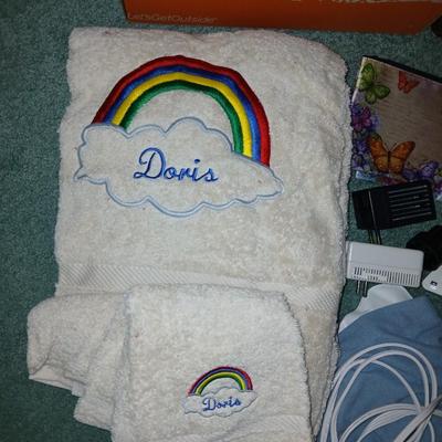 Assortment of Bath items - Towels - Foot expert foot bath - grooming items - suction handles and more