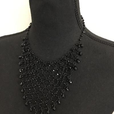 Beautiful jet, black, faceted, glass bead bib necklace