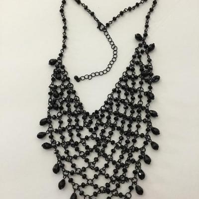 Beautiful jet, black, faceted, glass bead bib necklace